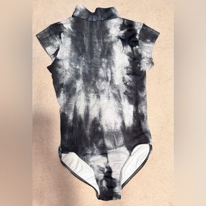 High neck, grey and white, cap sleeve leotard by balera